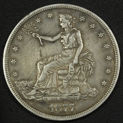 1877 S Trade Silver Dollar - Hairlines Cover