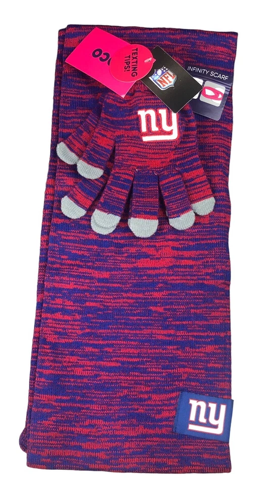 Juego de bufanda y guantes infinitos mezcla de colores con licencia de los New York Giants NFL nuevo con etiquetas Foto 1 de 4