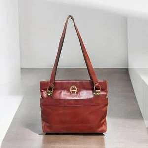 VTG Etienne Aigner Shoulder Bag Antic Red Leather Tote 60s 70s Germany Collector - Picture 1 of 12