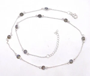 4.80 Gm 925 Sterling Silver Natural Labradorite Cut Stone Fine Necklace Size 20" - Picture 1 of 4