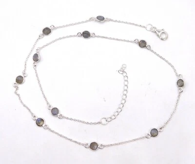4.80 Gm 925 Sterling Silver Natural Labradorite Cut Stone Fine Necklace Size 20" - Image 1 of 4
