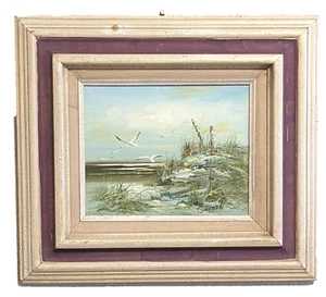Seascape Oil Painting of Flying Seagulls & Beach, Framed 15" x 17" Signed Conden - Picture 1 of 7
