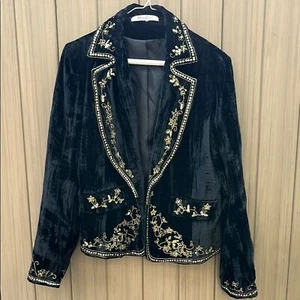 Katherine Barclay Black Velvet Jacket size 10 Sequins Whimsigoth Y2K Steampunk - Picture 1 of 15