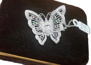 Natural Color Fancy Stones Diamonds 6.4gram 14K White Gold Butterfly Brooch Pin - Picture 1 of 6