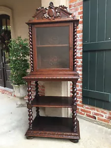 Antique French Carved Oak BARLEY TWIST Display Cabinet Shelf Bookcase Glass - Picture 1 of 12