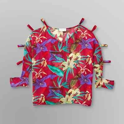 Dream Out Loud by Selena Gomez Juniors Blouse Shirt Top Floral Open Sleeve - Image 1 of 4