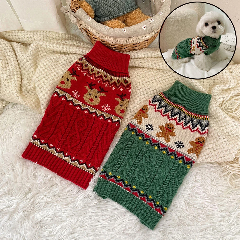 Pet Dog Knitted Hoodie Sweater Christmas Jumper Coat Warm Clothes Puppy Appar ~ - Image 1 of 4