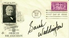 "Roe v. Wade" Sarah Weddington Hand Signed FDC Dated 1953 Todd Mueller COA