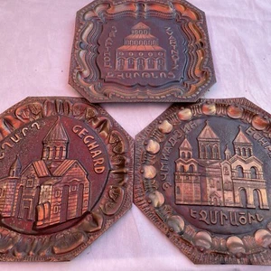 3 Vintage Sowjetische Bronze Chekanka Metall Kunst Handgefertigt Etschmiadsin Geghard Zvartnot - Bild 1 von 7