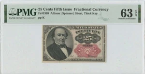 Fifth Issue 25 Cents Fractional Fr# 1309 PMG 63 CH Unc Short Thick Key EPQ - Picture 1 of 2
