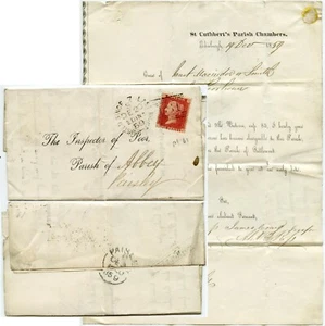 SCOTLAND 1859 POSTED SINCE 7 DPX 131 PRINTED ST CUTHBERTS ACCEPT INTO POOR HOUSE - Picture 1 of 4