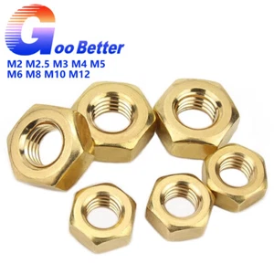 Brass Hex Nut Full Hexagonal Nuts DIN 934 M2 M2.5 M3 M4 M5 M6 M8 M10 M12 - Picture 1 of 8