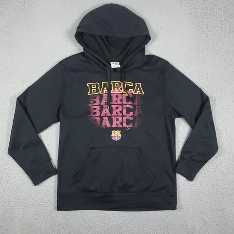 FCB FC Barcelona Soccer Football Black Pullover Hoodie Sweater Sweatshirt Medium Cover
