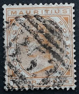 c.1879- Mauritius 4c orange QV stamp with "B53" grid cancel - Picture 1 of 2