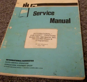 International Harvester 982 Cub Cadet Tractor Chassis & Equipment Service Manual - Picture 1 of 1