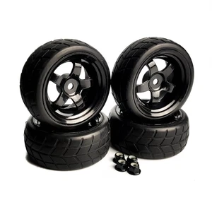 1/10 RC Road 5 Spoke Wheels Tyres Black for Tamiya TT02 TT-02 TT01 TT-01 M4 Nuts - Picture 1 of 6