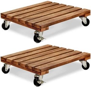 2-Pack 12 Plant Caddy Plant Stand with Wheels Heavy Duty Wood Rolling Plant Sta - Picture 1 of 8