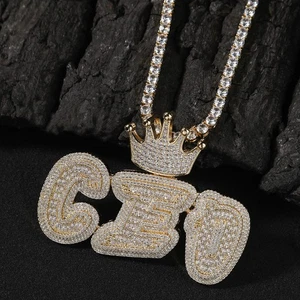 Hip Hop individuell A-Z Buchstaben Name Anhänger Halsketten Krone Verschluss 5A Zirkon Schmuck - Bild 1 von 13