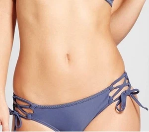 Xhiliration Indigo Side Tie Stitch Hem Cheeky Bikini Bottom Junior Large NEW - Picture 1 of 6