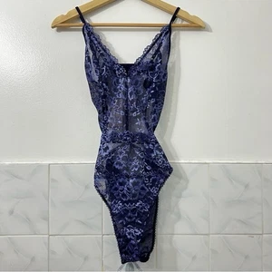 Savage x Fenty Small Blue Floral Lace Plunging V-Neck Teddy Brazilian Lingerie - Picture 1 of 9