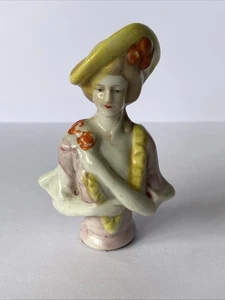 SCHÖNE VINTAGE 3 ZOLL HANDBEMALTE HALF DOLL NADELKISSEN DAME - Bild 1 von 5