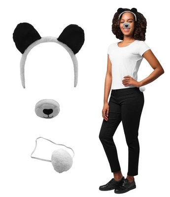 Adulto Niño Peluche Panda Oso Orejas Diadema Cola de Pom Animal Disfraz Conjunto de Accesorios Foto 1 de 4