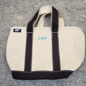 Vtg LANDS END Heavyweight Canvas Boat Tote Bean Bag Open Top Blue 12x10 LBP - Picture 1 of 9