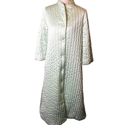 Bata acolchada vintage Vanity Fair verde pálido abrigo largo salón chaqueta talla 10 Foto 1 de 4