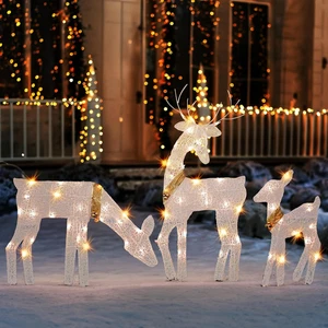Dazzle Bright Christmas Outdoor Decoration, 3-Piece Lighted 2D Reindeer Family w - Picture 1 of 12