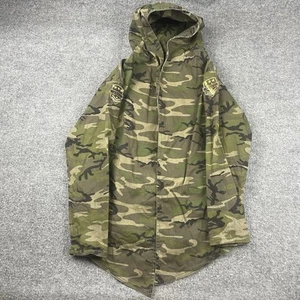 Vtg GJG DENIM Jacket Women's Medium Camouflage Army Hoodie Waist Tie USA Made - Picture 1 of 9