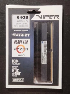 Patriot Viper Blackout Edition 64GB (32GB X 2) DDR4 3000 UDIMM PC RAM Kit - Picture 1 of 1