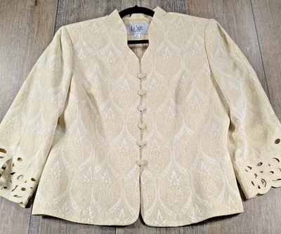 Chaqueta Blazer Le Suit Mujer 14 Petite Estampado Amarillo Manga 3/4 Ojales Preppy Foto 1 de 4