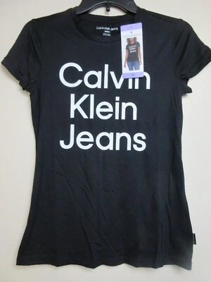 Camiseta para mujer Calvin Klein Jeans con logotipo apilado talla XS - negra (nueva con etiquetas) Foto 1 de 4