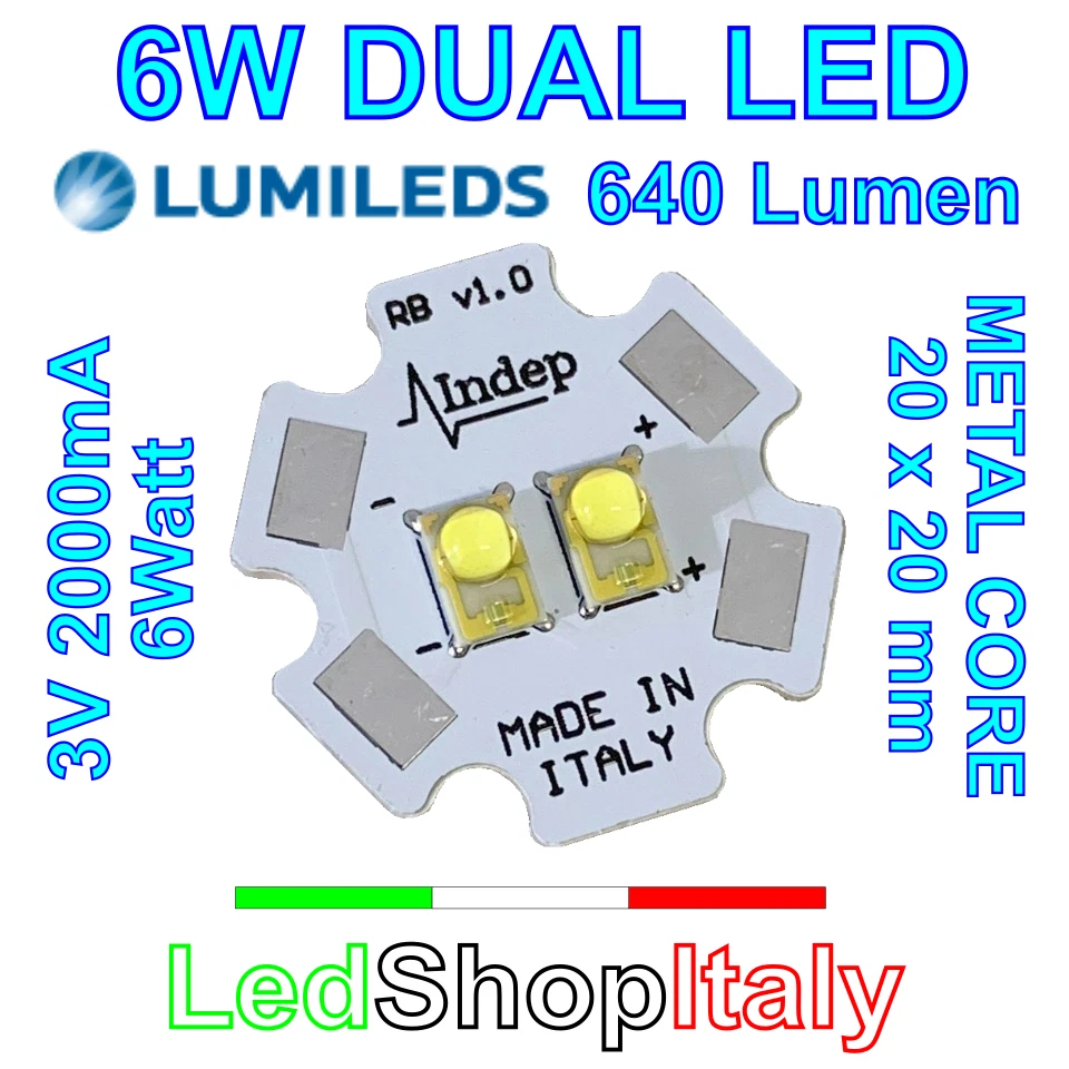 Diodo LED Dual Chip Led 3V 6W 2000mA Bianco Freddo Rebel Luxeon LumiLeds -ITALIA - Immagine 1 di 1