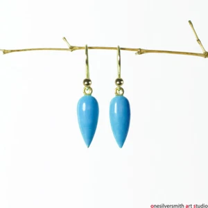 Pure 14k Gold Sleeping Beauty Turquoise Drop Earrings in Pure Solid Gold Hook - Picture 1 of 15