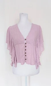 Wishlist Apparel Size Small Button Down Flutter Sleeve Cropped Shirt Purple - Picture 1 of 9