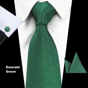 Juego de pañuelos y gemelos cuadrados de bolsillo con corbata de seda verde esmeralda - Imagen 1 de 1