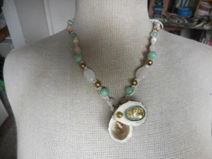 Abalone Muschel Geweih Vorratsbox Hanf Halskette Schmuck mit Rosenquarz Amazonit - Bild 1 von 9