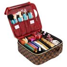 Makeup Bag for Women Checkered Travel Case Leather Toiletry Cosmetic Organizer