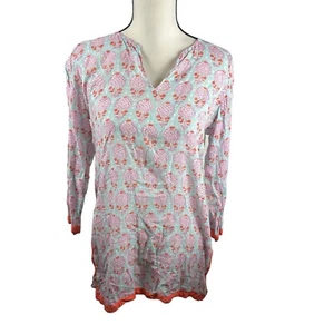 Oliphant Tunic Green Orange Floral Kaftan Swim Cover-Up Top Medium Lightweight - Picture 1 of 23