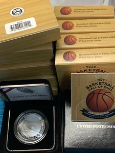 2020 BASKETBALL HALL OF FAME PROOF SILVER DOLLAR. Früher Kauf USA postfrisch (20cc) - Bild 1 von 8
