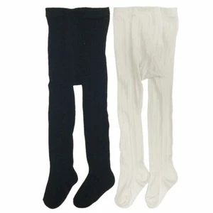 Wrapables Black and White Thick Winter Cotton Ribbed Tights for Girls, 4-5 Yrs - Picture 1 of 3