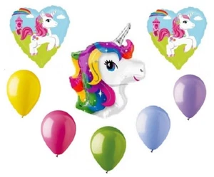 Unicorn Rainbow Heart Castle Princess 8 Piece Mylar and Latex Balloons Set - Picture 1 of 1