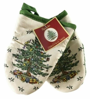 Spode Árbol de Navidad Neopreno Mini Horno Mitones Abrazaderas Juego de 2 Vacaciones 5"x7" Foto 1 de 4