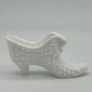 Fenton weiß Hobnail Milchglas Schuh mit Katzenkopf Kunst Glas Slipper Vintage - Bild 1 von 7