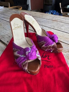 NEW! Exquisite CHRISTIAN LOUBOUTIN "Madeline" Purple Brown 120 Mules Heels 40 7 - Picture 1 of 9
