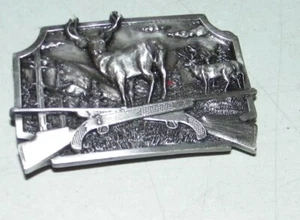 Vintage Siskiyou Pewter S-10 Belt Buckle Buck Deer Elk Hunting Rifle Guns 1982 - Picture 1 of 6