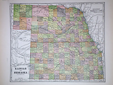 Old 1896 Fisk & Co. Atlas Map ~ KANSAS - NEBRASKA ~(11x14) ~Free S&H ~#230