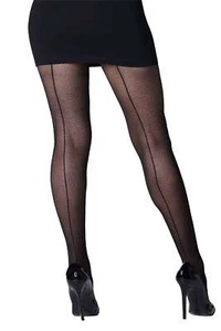 Fishnet Tights- Back Seam -Burlesque Retro Seamed BLACK -Small- XX Large - Picture 1 of 7
