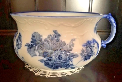 Maceta Royal Doulton Burslem Gloire De Dijon Flow azul cámara década de 1900 floral azul Foto 1 de 4